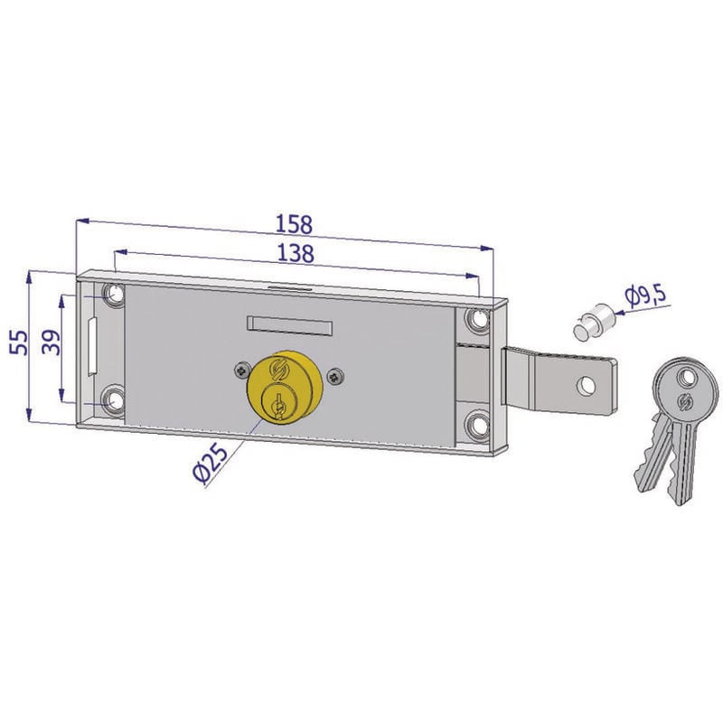foto del prodotto serratura per serranda laterale cilindro fisso tondo dx 2275dzb4508xx2 