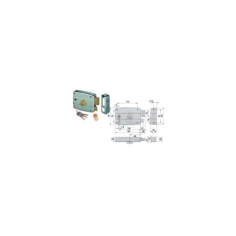 foto del prodotto serratura portoncino quadro catenaccio e scrocco cilindro fisso 50571 mm.60 dx 50571601 