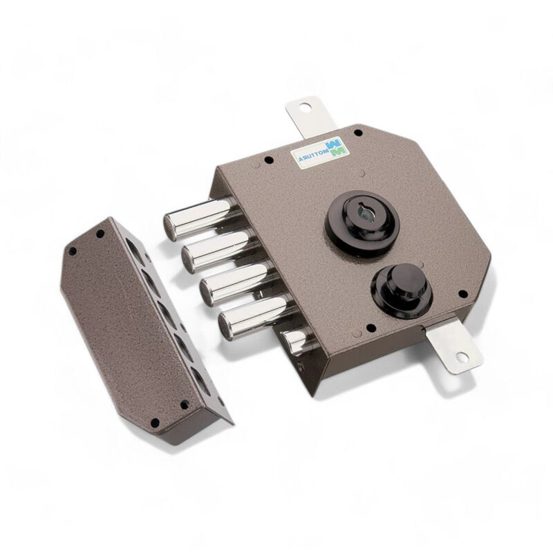 foto del prodotto serratura quintuplice a pompa con mezzo giro e pomolo apertura interna cilindro esterno 30 lunghezza 60 mm chiavistelli 40 mm