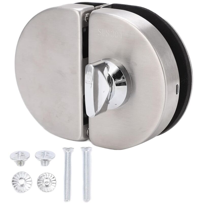 foto del prodotto serratura reversibile in argento con bordo arrotondato per vetri da 12 mm, in acciaio inox senza foro di apertura.
