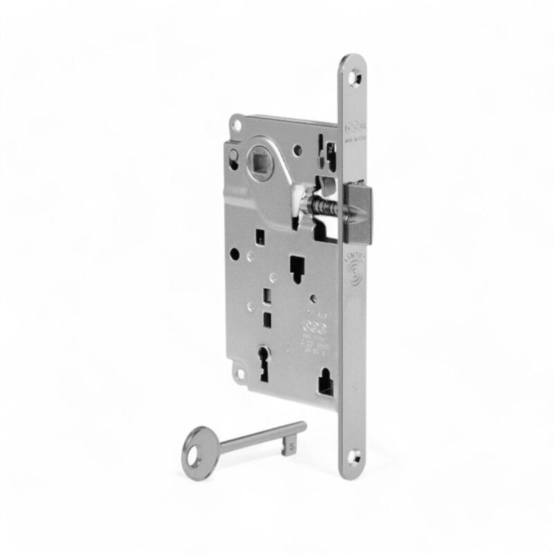 foto del prodotto serratura scrocco interno porta filo battente cromato opaco reversibile maniglia interasse 90 mm bordo 50