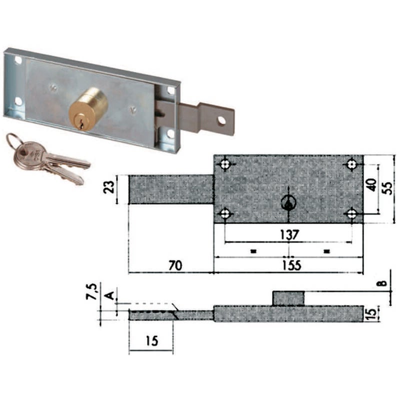 foto del prodotto serratura serranda laterale cilindro fisso tondo 41525 sx mm.155x15x55h. 41525782 