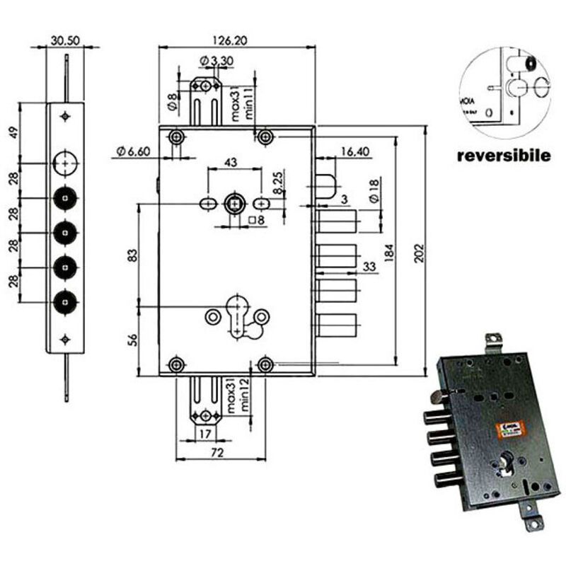 foto del prodotto serratura sic.triplice cil. e63 rci664 280 moia