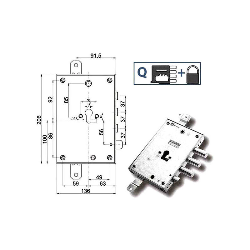 foto del prodotto serratura sic.triplice dx 89857 mottura