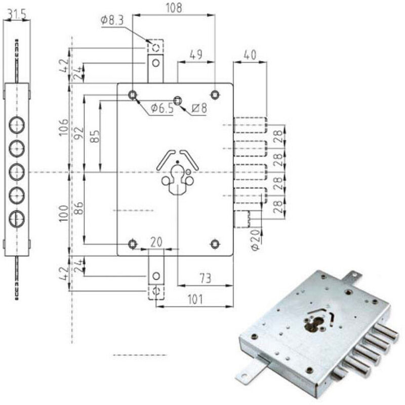 foto del prodotto serratura sic.triplice dx cilindro e73 ne42-7 atra