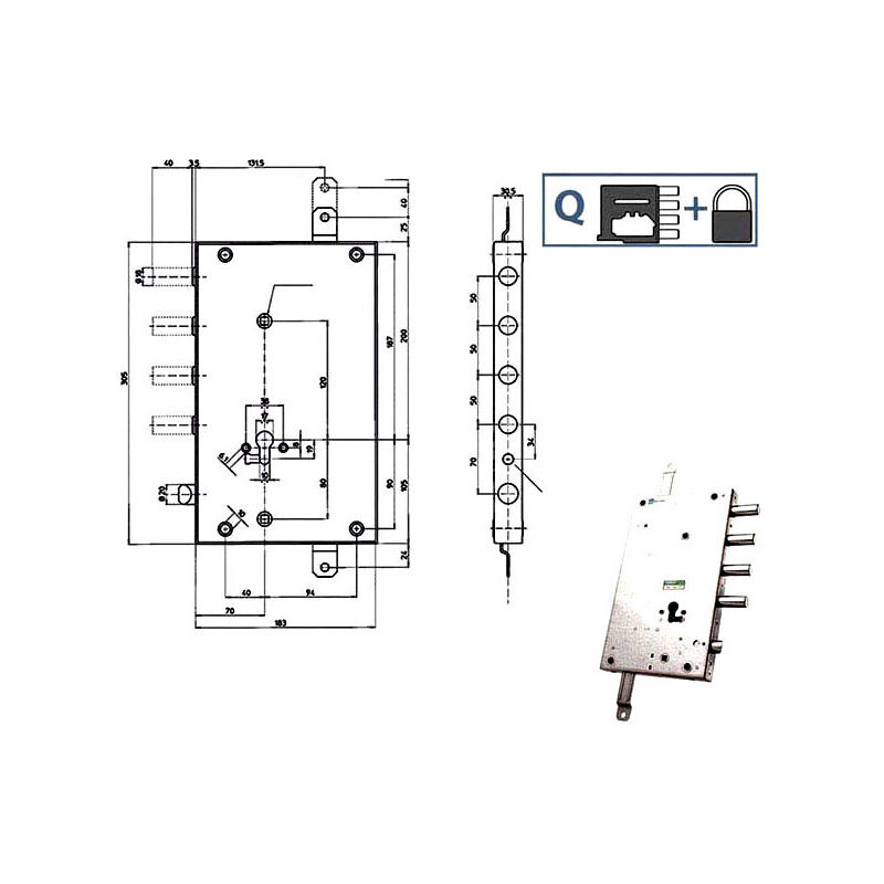 foto del prodotto serratura sic.triplice dx scr 70 85461 mottura