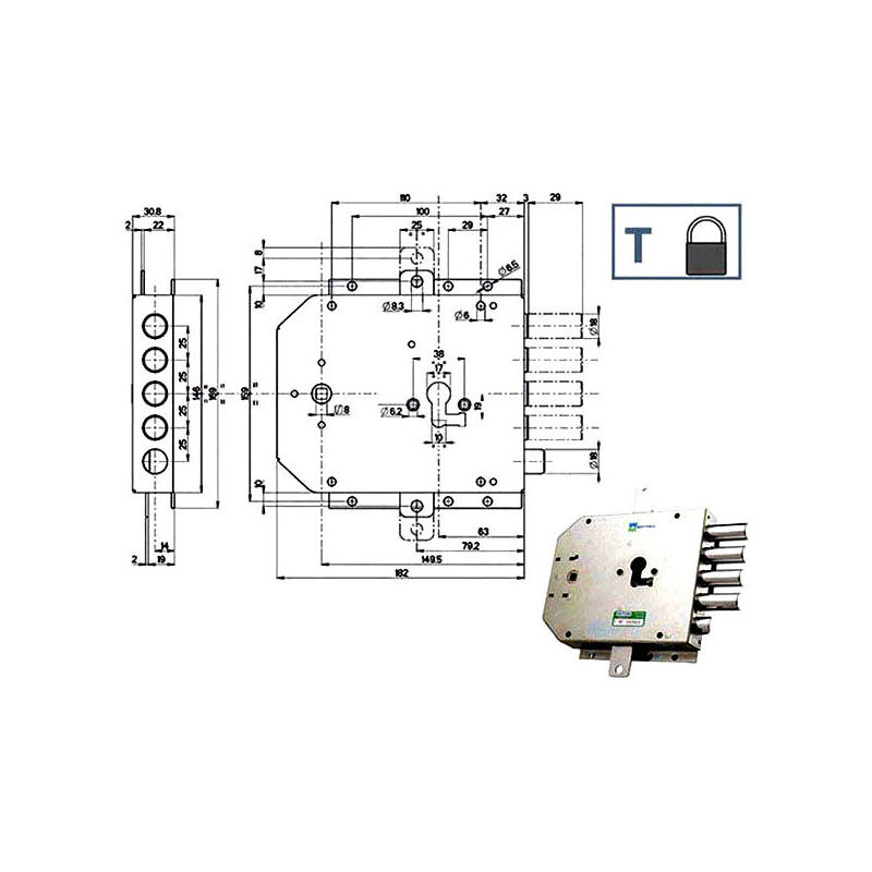 foto del prodotto serratura sic.triplice dx scrocco 85555 mottura