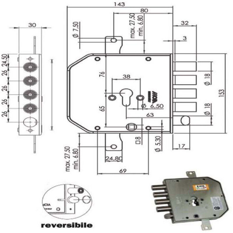 foto del prodotto serratura sic.triplice sx cil. e63 ap954 moia