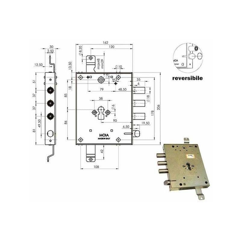 foto del prodotto serratura sic.triplice sx cil.e89 rmga664 373 moia