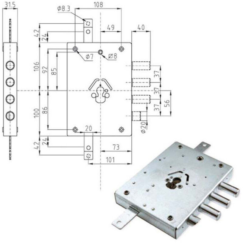 foto del prodotto serratura sic.triplice sx cilindro e73 ne43-7 atra