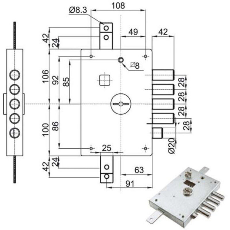 foto del prodotto serratura sic.triplice sx dm e63 6112-1se atra