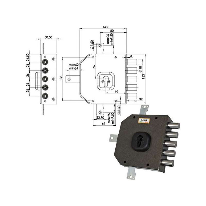 foto del prodotto serratura sicura quintupl.sx cilindro a455 moia