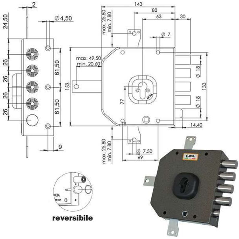 foto del prodotto serratura sicura quintupl.sx cilindro a456 moia