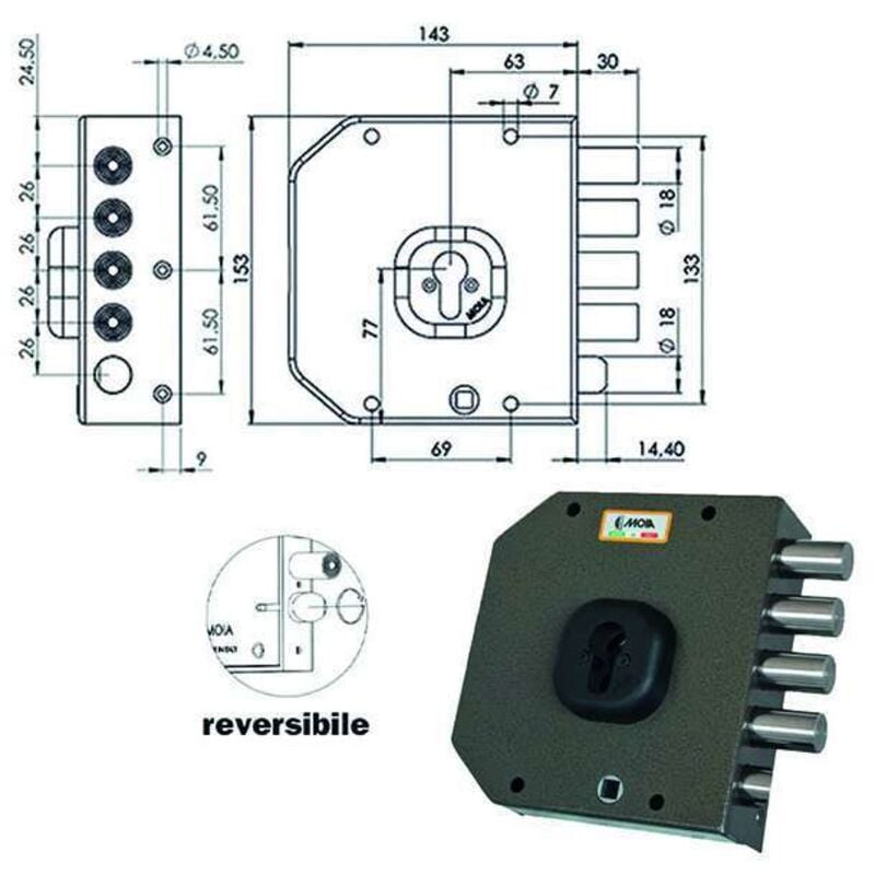 foto del prodotto serratura sicura semplice dx cilindro a452 moia