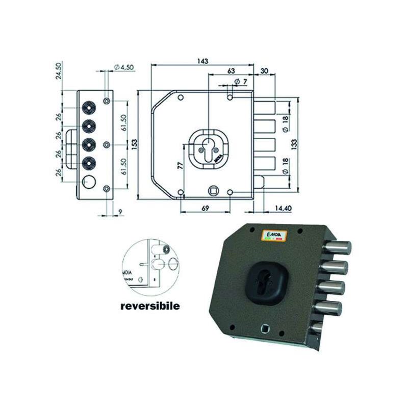 foto del prodotto serratura sicura semplice sx cilindro a452 moia