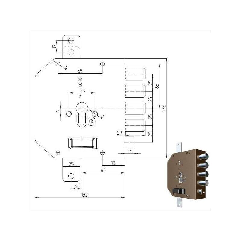 foto del prodotto serratura sicura triplice dx cilindro 2250pe mc cr