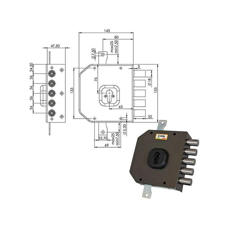 foto del prodotto serratura sicura triplice dx cilindro a453 moia