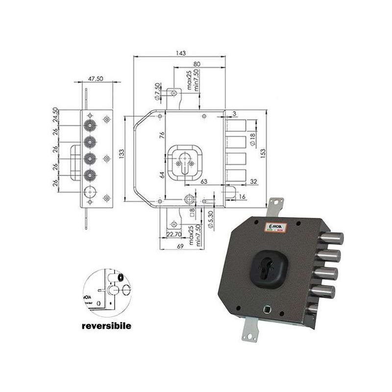 foto del prodotto serratura sicura triplice dx cilindro a454 moia