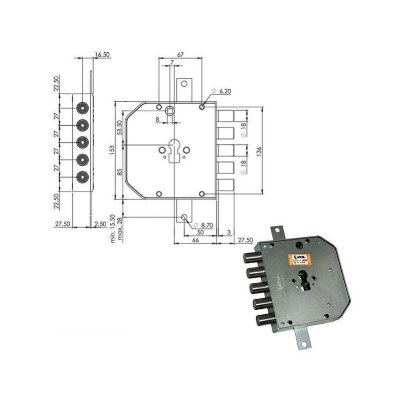 foto del prodotto serratura sicura triplice sx cilindro e63 res653 270 moia