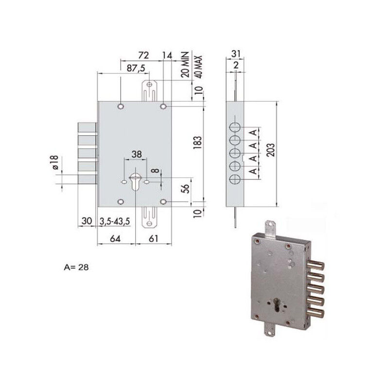 foto del prodotto serratura sicurezza triplice 56505 28 b cisa
