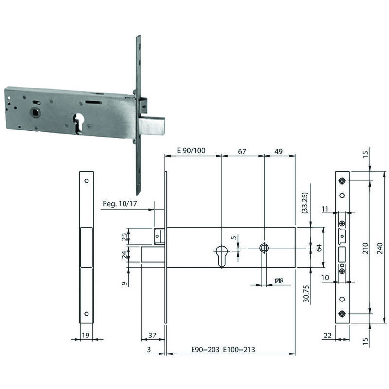 foto del prodotto serratura tripl. infil. fasce cat. scr. profilo europ. mm.64 h 96112 mm.90 961120902 
