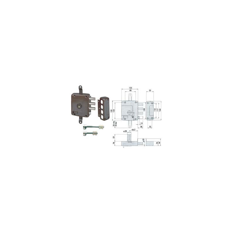 foto del prodotto serratura triplice applicare c scrocco doppia mappa 57167 ex 57165 mm.64 dx 57167601 
