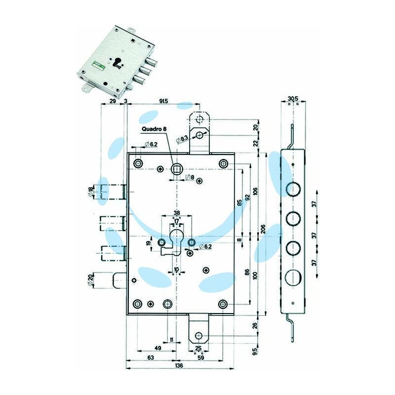 foto del prodotto serratura triplice applicare con scrocco cil. eur. blindate 85571 37 dx