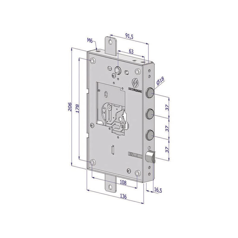 foto del prodotto serratura triplice per porte blindate sx s cuore intercambiabile interasse mm.37 art. 250 securemme
