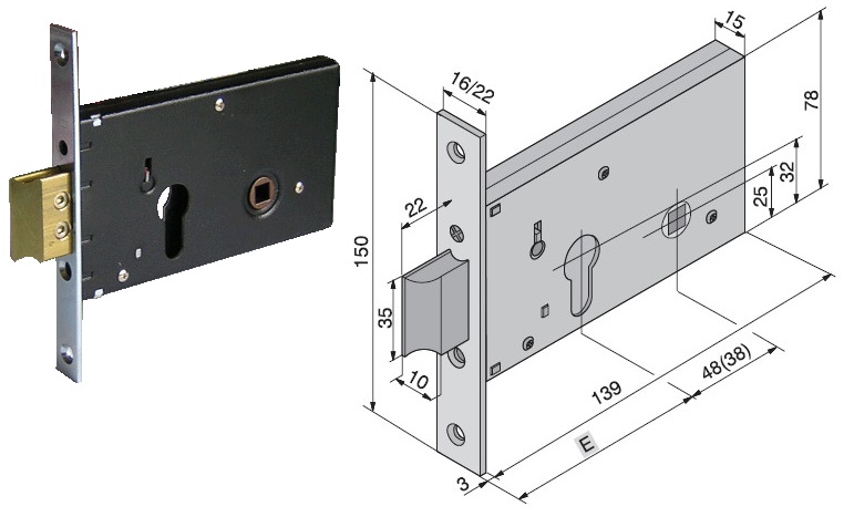 foto del prodotto serratura welka 121.60.010 inf. x fascex allum. s cilindro