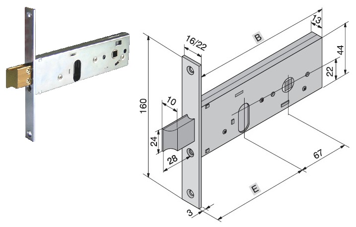 foto del prodotto serratura welka 130.70.010 inf. x fascex allum. s/cilindro