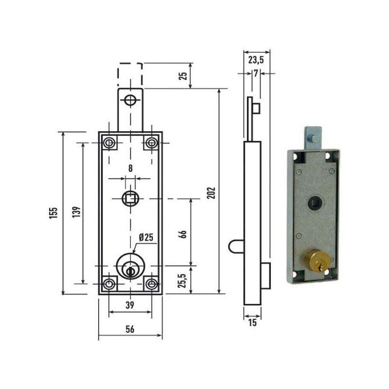 foto del prodotto serratura zincata per porte basculanti - senza maniglia - potent