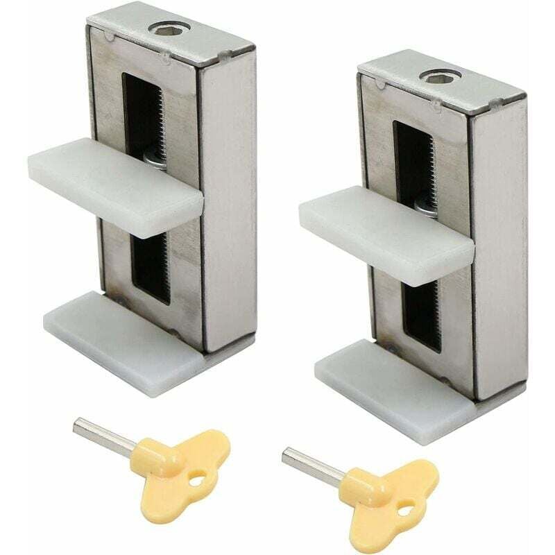 foto del prodotto serrature per finestre, porte scorrevoli, finestre a bovindo, limitatore di sicurezza per porte scorrevoli con chiave per bambini, sicurezza per bambini, argento, 2 pezzi