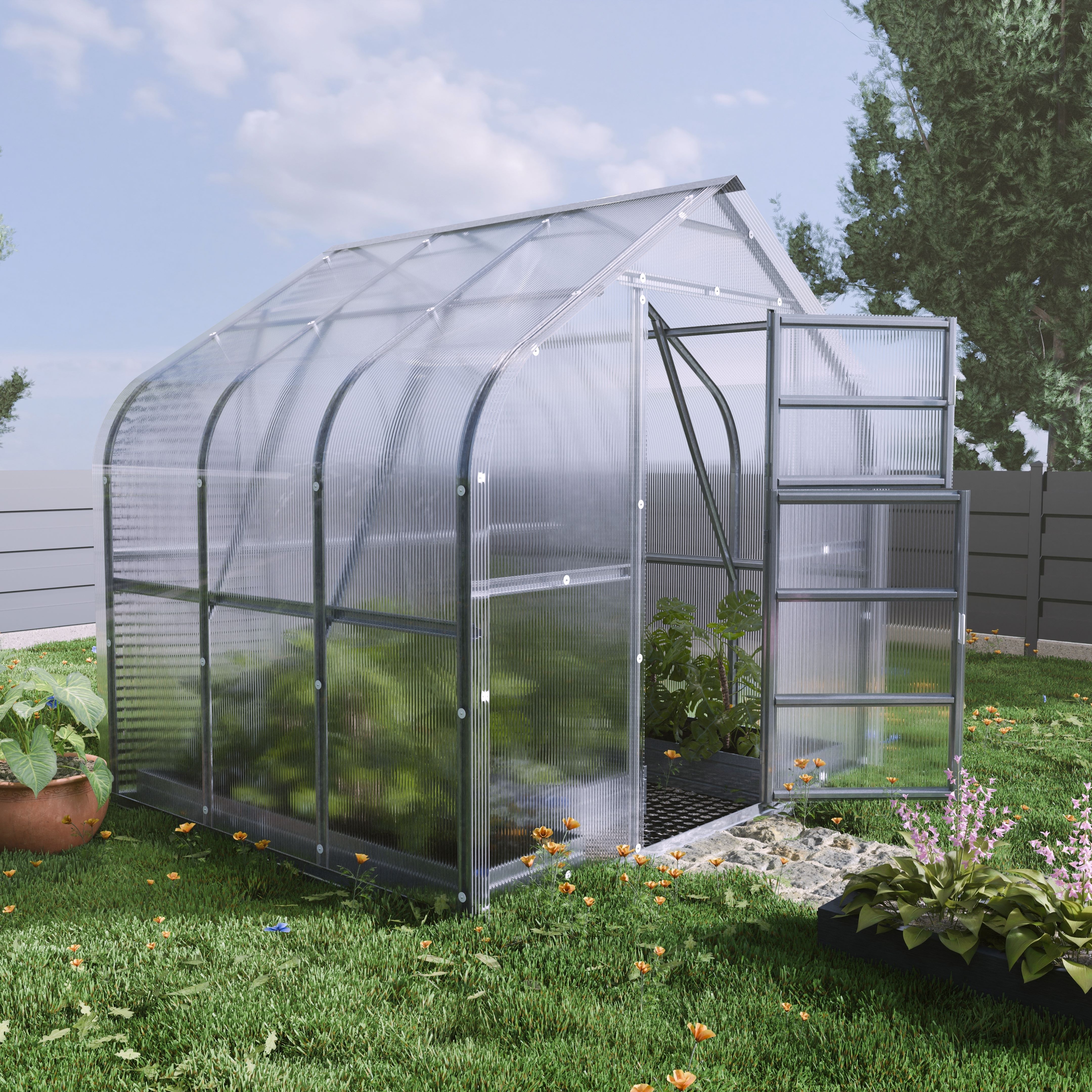 foto del prodotto serre da giardino robuste klasika standard 5m2, 2,5m x 2m, 6 mm avec rev tement en polycarbonate avec 1 toit ouvrant automatique