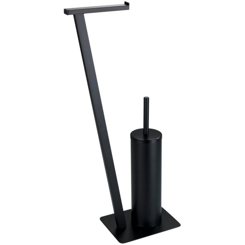 foto del prodotto servitore wc 2in1 lirio, spazzola wc e portarotolo di carta igienica su piedistallo, acciaio inossidabile, 15x68,5x30 cm, nero opaco - wenko