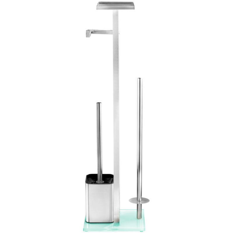 foto del prodotto servitore wc 4in1 debar, spazzola wc e porta rotolo di carta igienica con ripiano portaoggetti, acciaio inossidabile - vetro temperato, 21x70,5x18