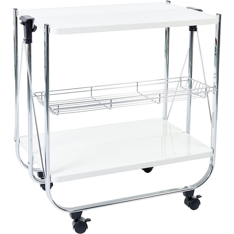 foto del prodotto servizio di cucina, stoccaggio, 2 ripiani, 1 cestino a rete, con ruote, cucina, soggiorno kitchen wagon cw 005 bianco iris ohyama