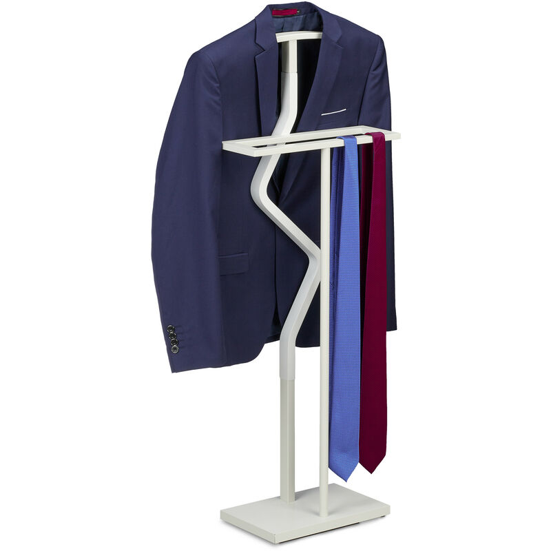 foto del prodotto servo muto da camera, 107 x 47,5 x 20 cm, appendiabiti per giacca, camicia e pantalone, acciaio e mdf, bianco relaxdays