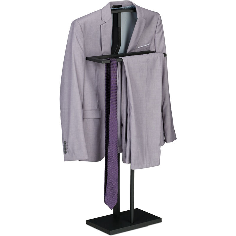 foto del prodotto servo muto da camera, 107 x 47,5 x 20 cm, appendiabiti per giacca, camicia e pantalone, in acciaio e mdf, nero relaxdays