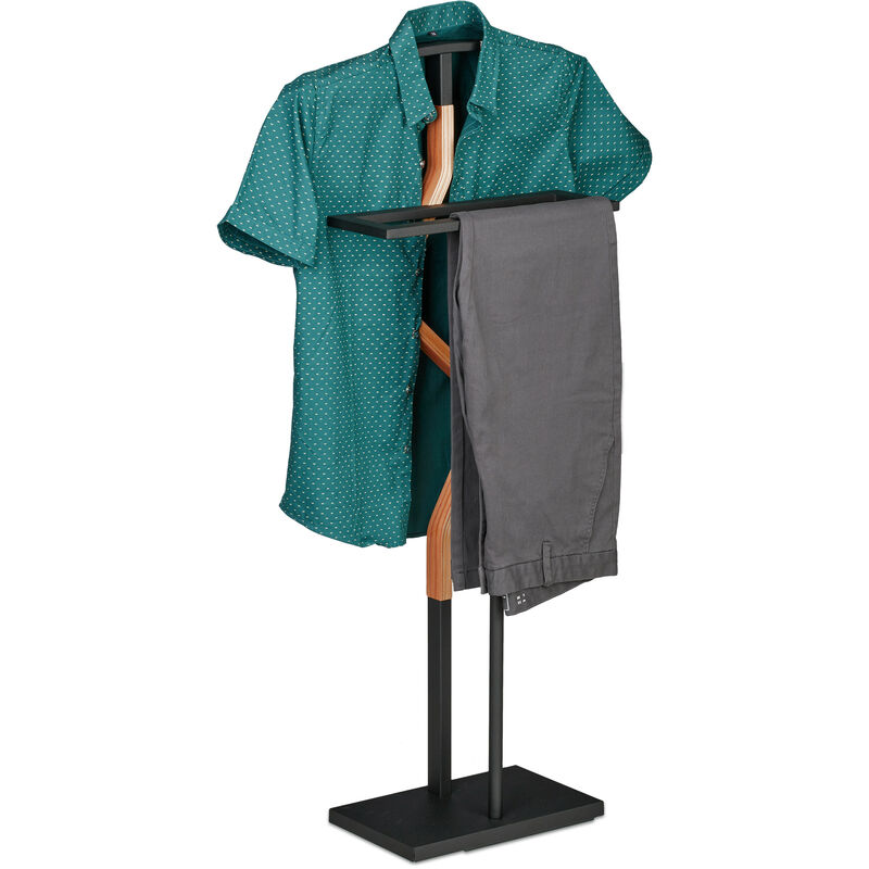 foto del prodotto servo muto da camera, 107x47,5x20 cm, appendiabiti per giacca camicia e pantalone, acciaio e mdf, nero marrone relaxdays