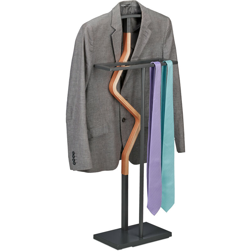 foto del prodotto servo muto da camera, 107x47,5x20 cm, appendiabiti per giacca camicia e pantalone, acciaio mdf, grigio marrone relaxdays