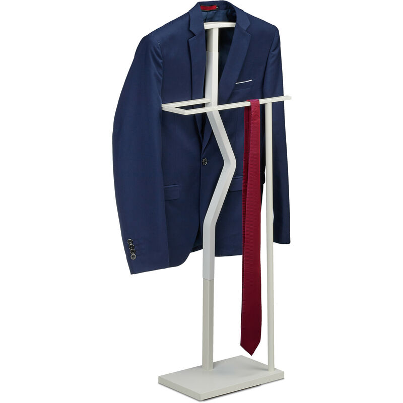 foto del prodotto servo muto da camera, appendiabiti da terra per giacca e pantalone 107 x 48 x 20 cm, in acciaio e mdf, bianco relaxdays