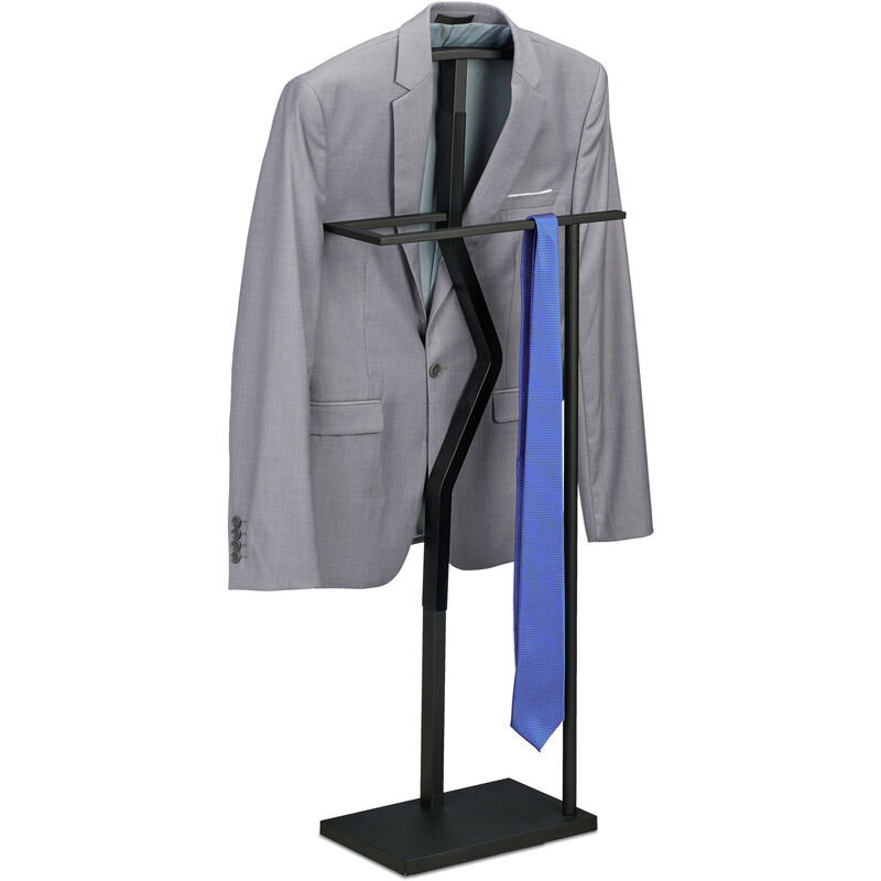 foto del prodotto servo muto da camera, appendiabiti da terra per giacca e pantalone 107 x 48 x 20 cm, in acciaio e mdf, nero relaxdays