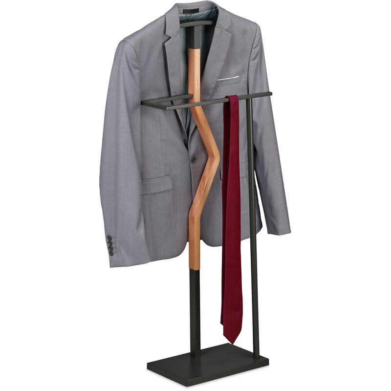 immagine 0 del prodotto servo muto da camera, appendiabiti da terra per giacca e pantalone 107x48x20 cm, acciaio e mdf, grigio marrone relaxdays