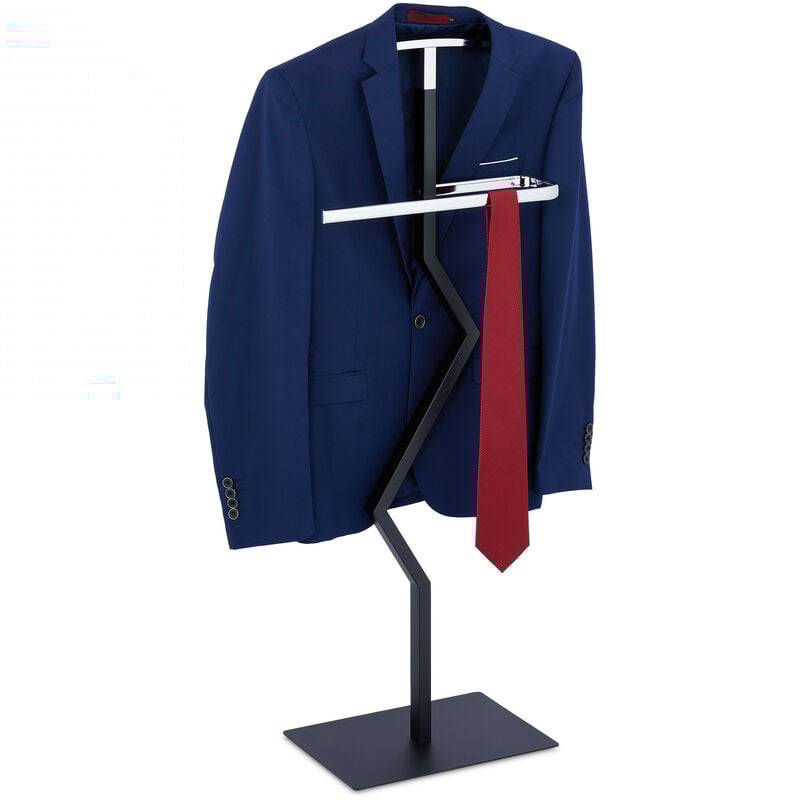 foto del prodotto servo muto da camera, appendiabiti per giacca e pantalone, con ripiano, 105x45,5x24 cm, acciaio, nero argento relaxdays