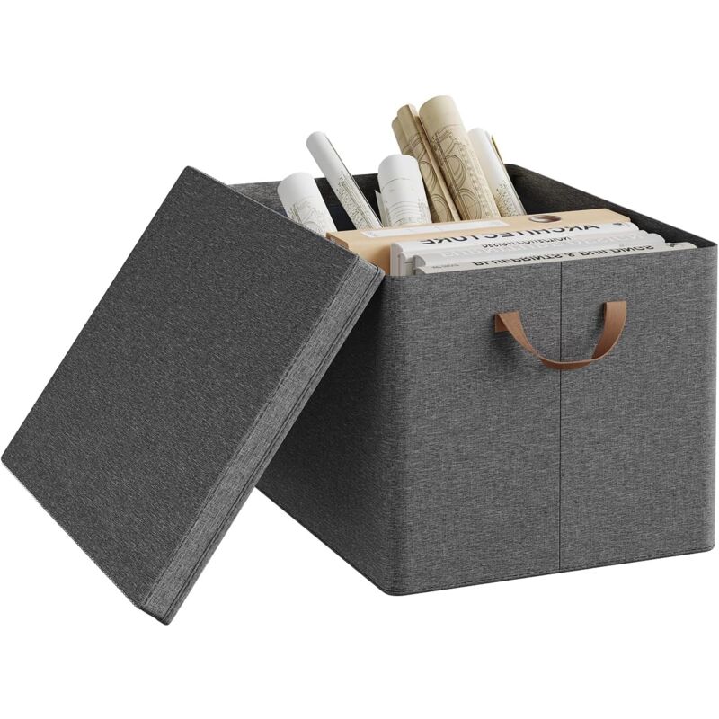 immagine 0 del prodotto set 1 scatole portaoggetti box pieghevole cestino contenitore cesta con maniglie in tessuto grigio 51l woltu