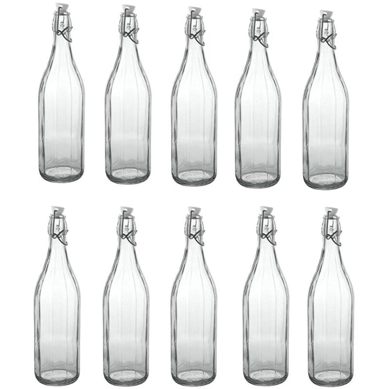 foto del prodotto set 10 bottiglie milly da 1 lt in vetro con tappo a chiusura ermetica alimentare
