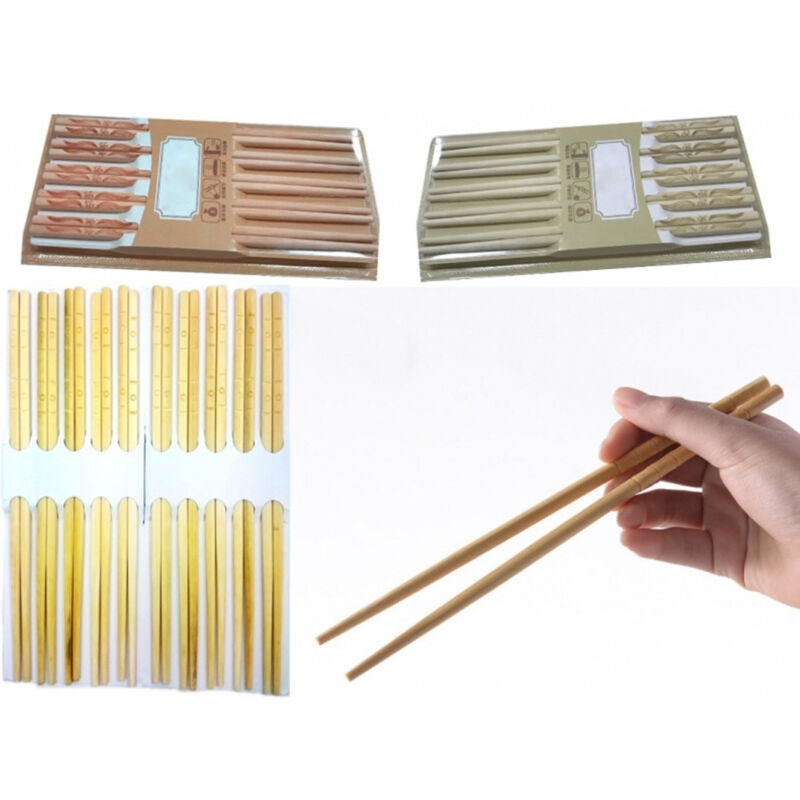 foto del prodotto set 10 coppie di bacchette legno disegni bamboo giapponesi cinesi sushi cibo trade shop traesio
