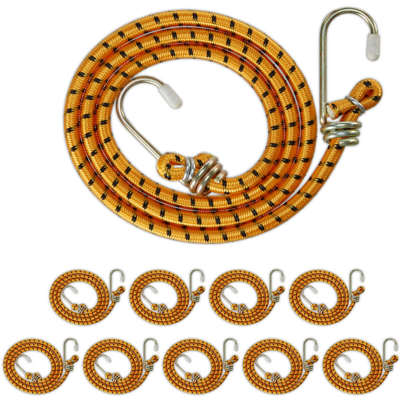 foto del prodotto set 10 elastici portapacchi, cinghie con ganci in ferro, fissaggio pacchi in auto o camper, l 90 cm, arancione relaxdays