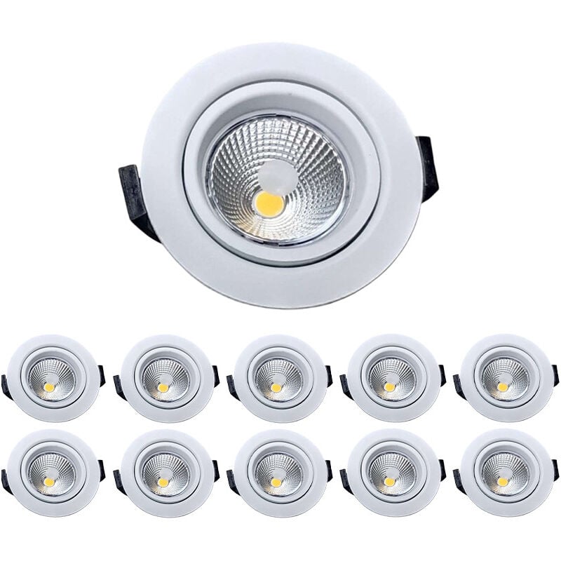 foto del prodotto set 10 faretti led 10w bbc rt2012 orientabili dimmerabili 220v extrapiatti bianco caldo 3000k