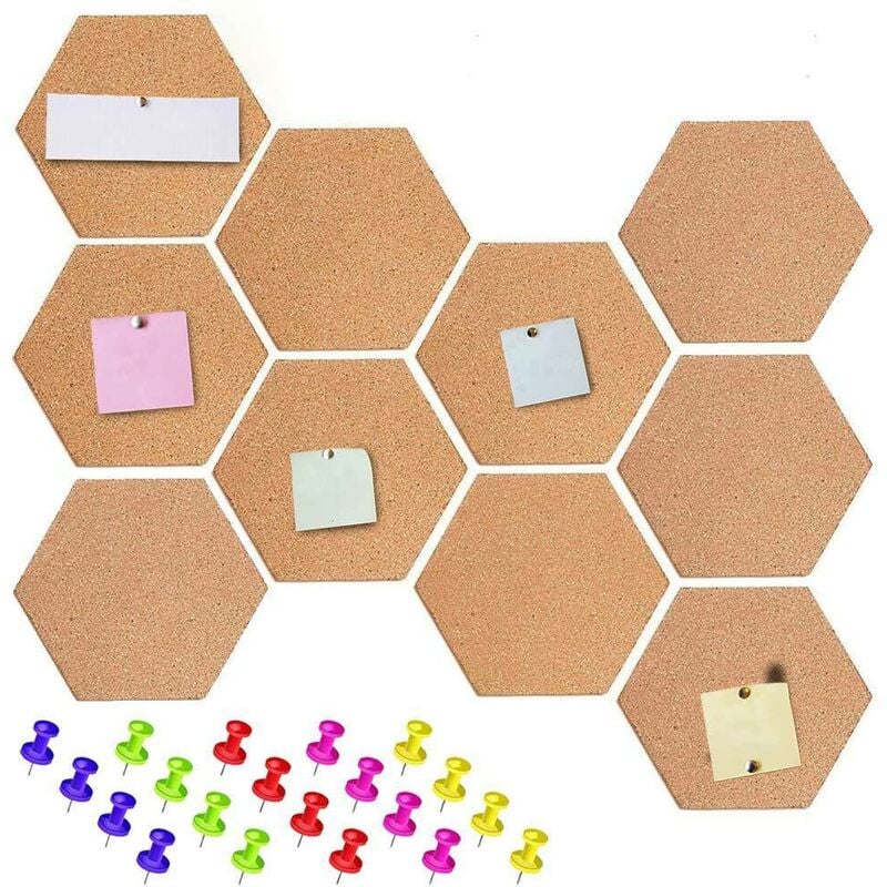 foto del prodotto set 10 pz bacheca di sughero esagonale adesiva decorazione casa 15x17 cm